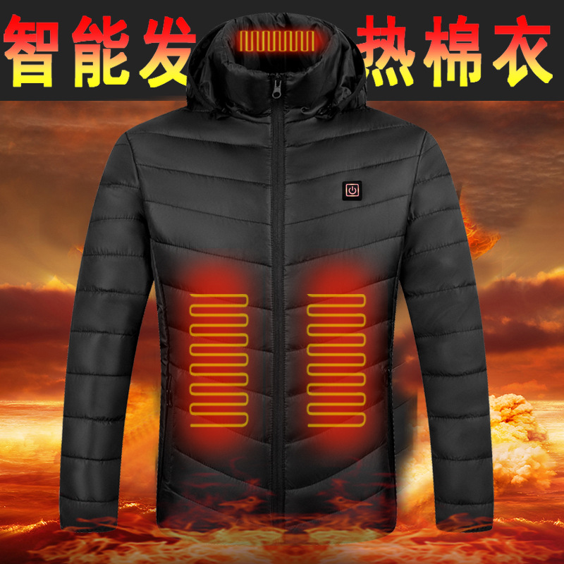 2 Zone 4 calefacción eléctrica abrigo de algodón acolchado USB carga térmica abrigo acolchado de algodón Distrito 9 calefacción inteligente abrigo acolchado de algodón con capucha invierno de los hombres engrosada zona