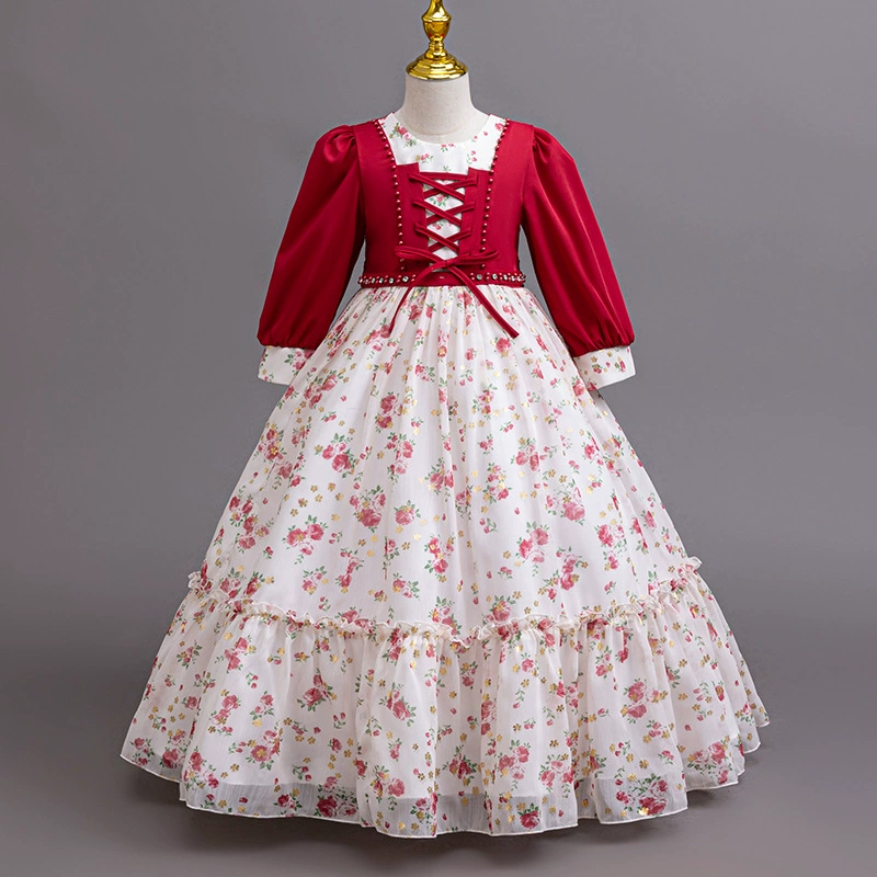 Новое шифоновое платье с длинными рукавами, цветочное платье принцессы для девочек, платье для выступления на фортепиано, платье для девочек с цветочным узором