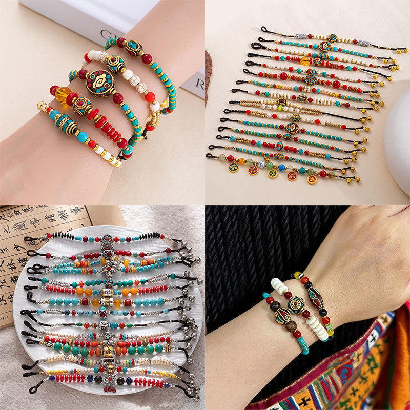 Nepalese Xizang Braided Bracelet Turquoise Imitation Beeswax Retro Ethnic Style Bracelet Men's and Women's Xizang Bracelet Accessories