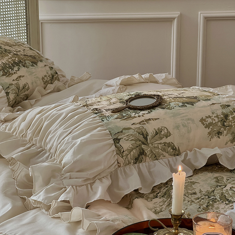 Nordic Vintage Four Piece Bedding Set Pure Cotton Princess Style_voghion.com