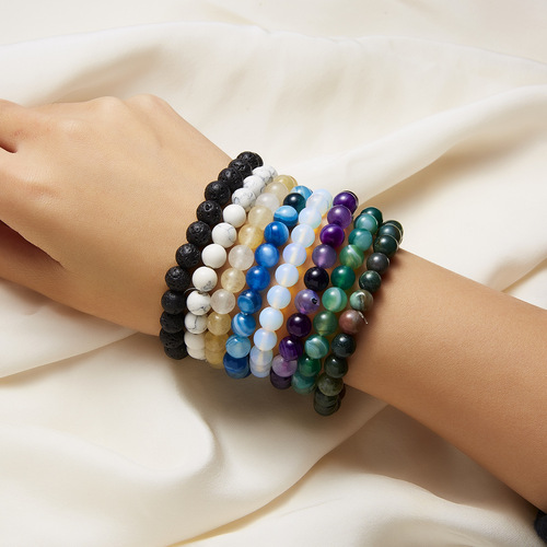 Cross-border best-selling fashion colorful stone bracelet, personalized and versatile purple striped agate beads beaded bracelet for women
