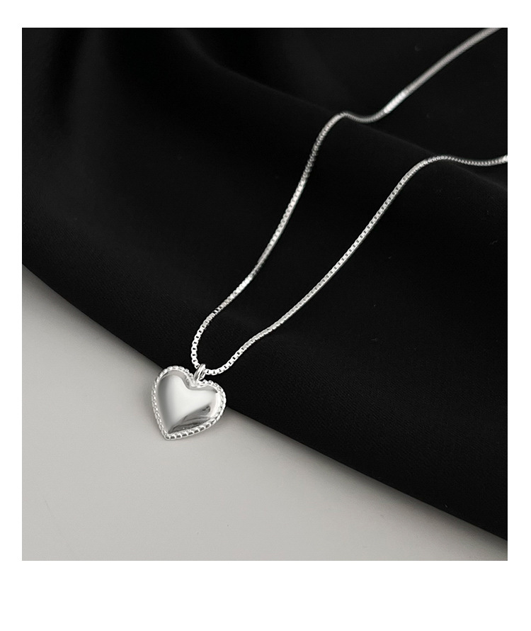 925 Sterling Silver Material 925 Sterling Silver Box Chain Heart Shape Pendant Necklace