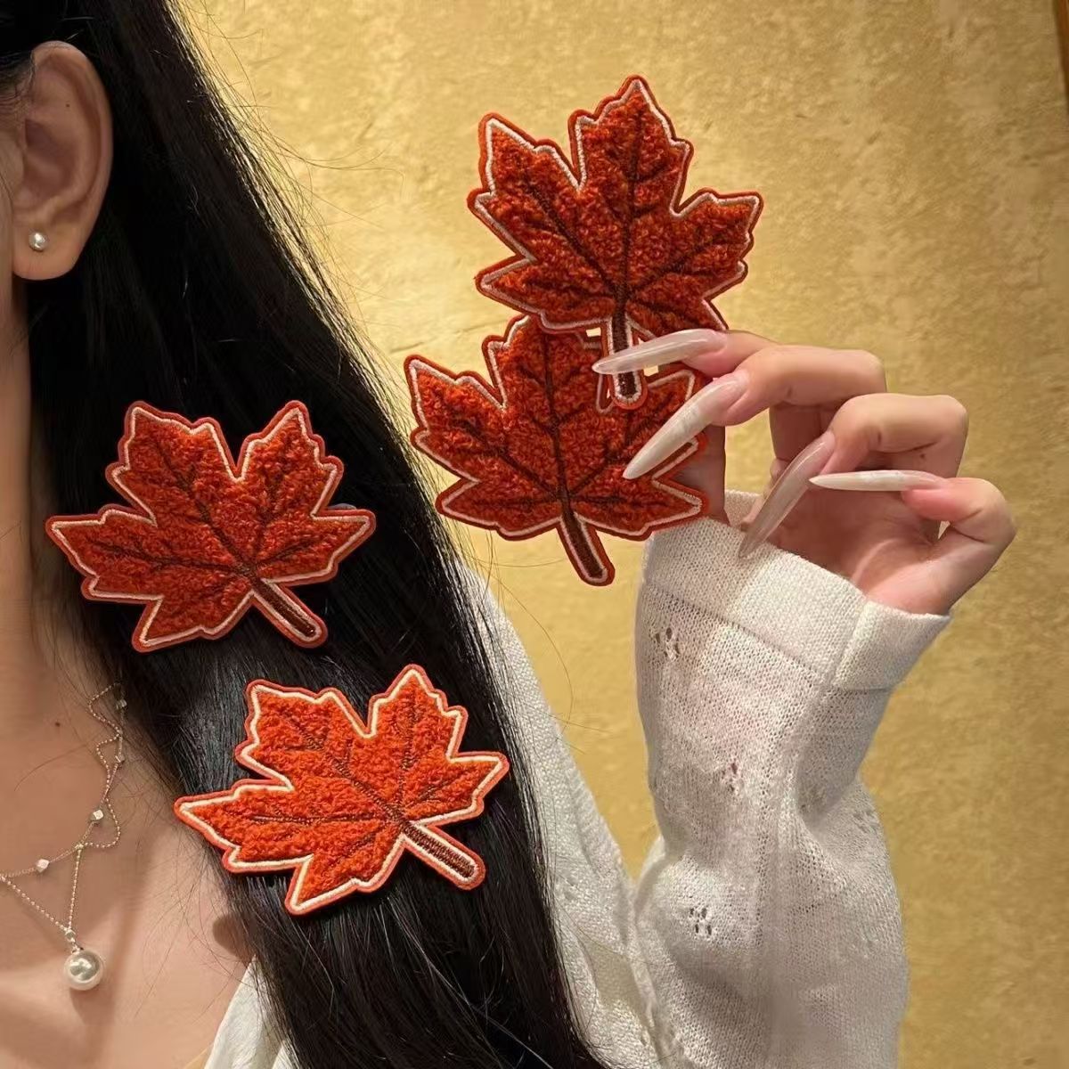 Autumn Maple Leaf Seamless Velcro Soft Cute Versatile Girl's Bangs Hair Clip Niche Ins Hair Styling Tool