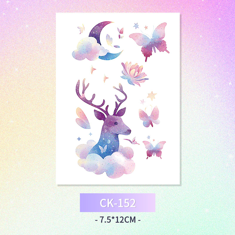 Glitter mariposa cara pegatinas tatuaje pegatinas hadas lavable impermeable de larga duración lindo unicornio ciervo Luna Estrella Planeta