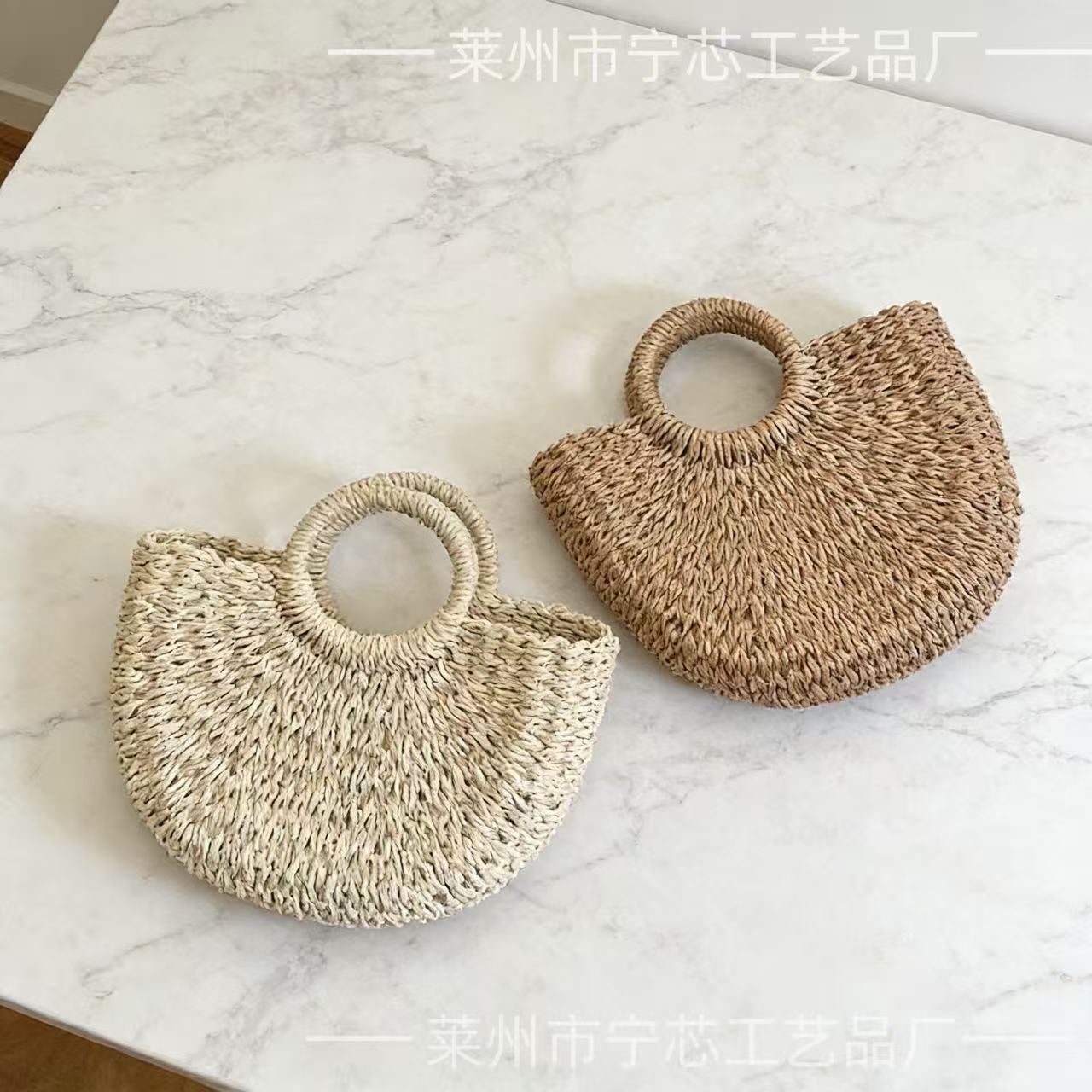 Bolso de Mano de Paja para Playa, Paja Tejida, Diseño Tejido, para Vacaciones y Playa