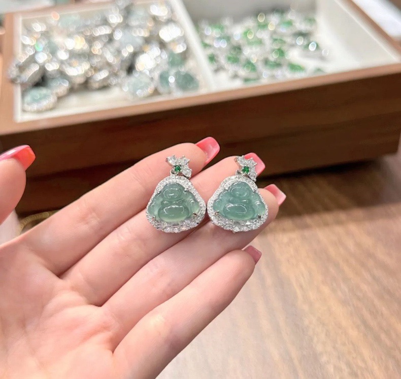 Mặt dây chuyền ngọc bích tự nhiên bạc S925 hình Phật Công, Đậu Phúc, Hồ lô — Đậu Phúc 2, Khuy an toàn, Đậu Phúc 1, Như ý chi tiết 23