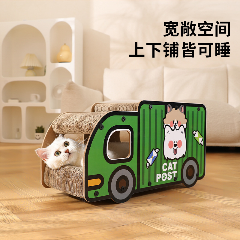 Casita para gatos, tablero de agarre para gatos, camión, papel corrugado, resistente al desgaste, de alto valor, carro grande de doble capa, tablero de patas de gato, juguetes para mascotas