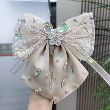 韩版时尚公主范手工布艺刺绣蕾丝超大蝴蝶结后脑勺弹簧夹发夹饰品