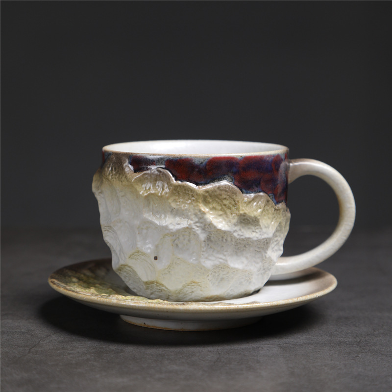 Estilo japonés vintage de cerámica taza de café y platillo traje creativo regalo taza de té de la tarde taza de café de gres