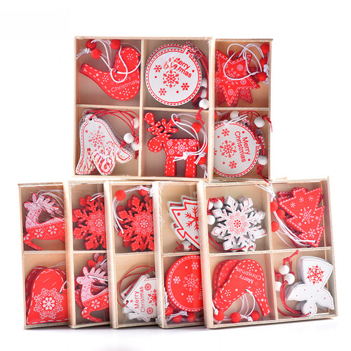Christmas decoration creative wooden hanging ornaments DIY Christmas tree box set reindeer bell horse angel heart ornaments