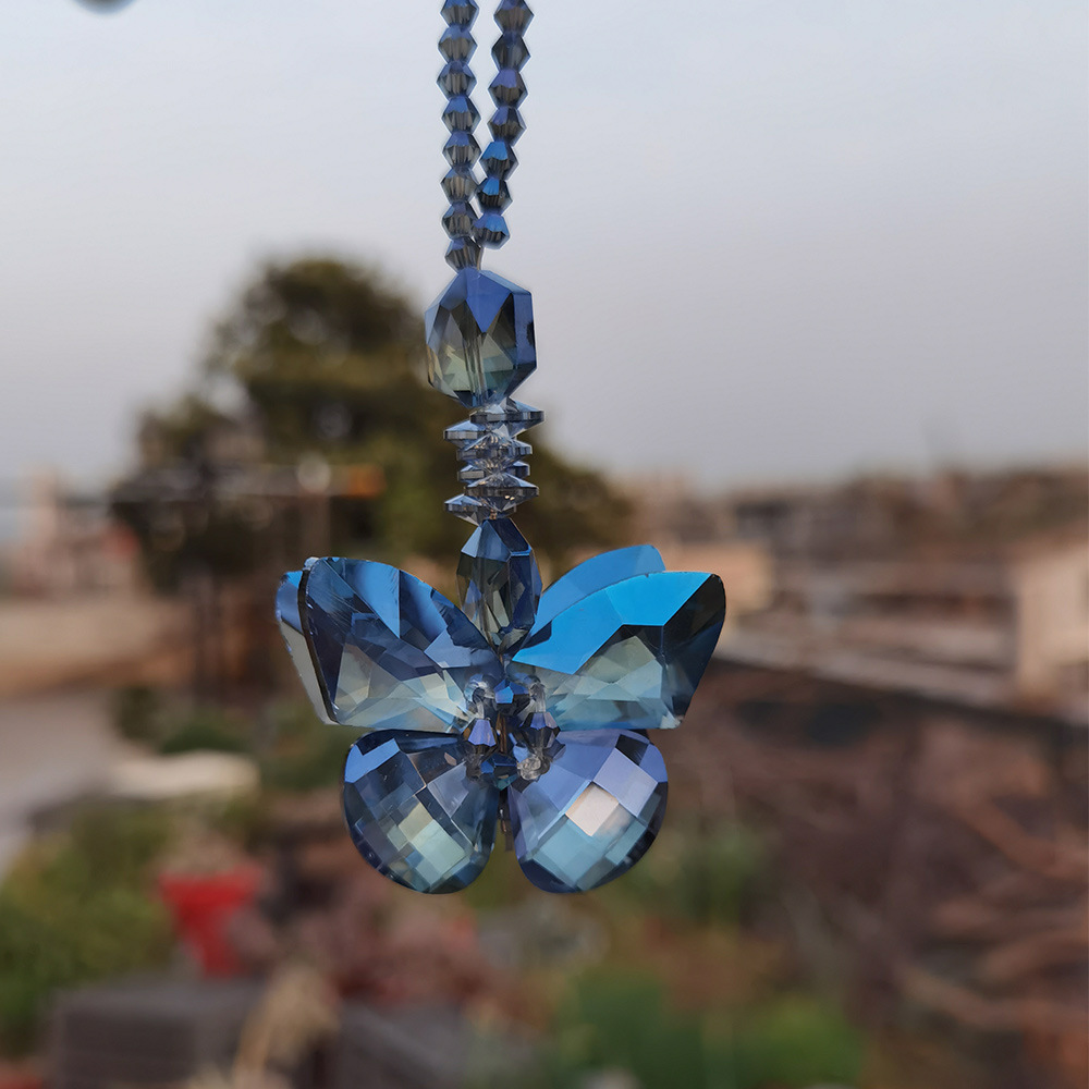 Transfronterizo exclusivo cristal colgante fuente fabricante nuevo cristal mariposa sol colector jardín decoraciones