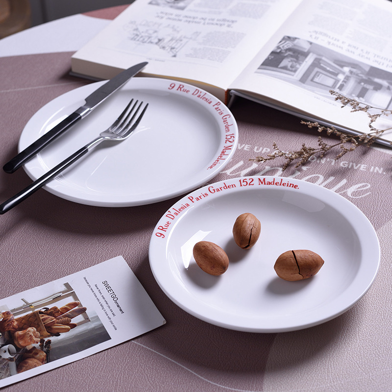 Nordic Style Creative Retro English Western Plate Thick Ceramic Plate Simple Letter Breakfast Plate