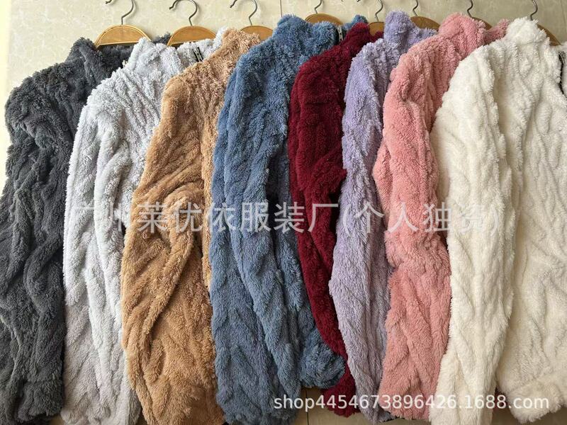 现货亚马逊 wish跨境货源2025秋冬时尚短款撞色半开领毛绒女卫衣|undefined