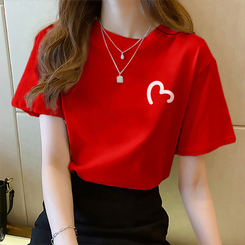 Red Short-Sleeved T-Shirt Women's Fashion Cotton Summer Loose Tops 2025 New European Large Size Half-Sleeve Red Short-Sleeved T-Shirt Women's Fashion Cotton Summer Loose Tops 2025 New European Large Size Half-Sleeve