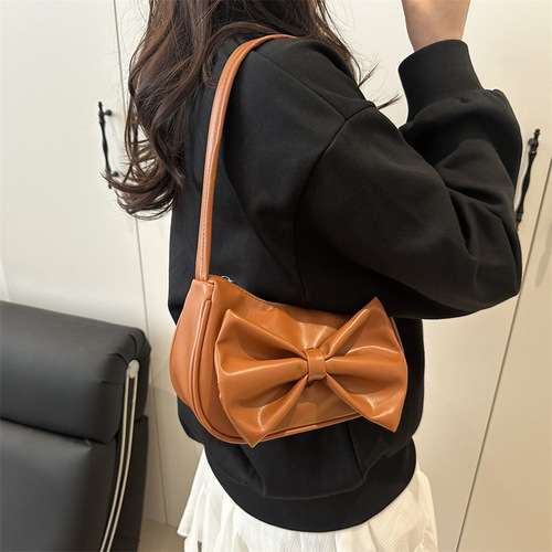 Elegant Solid Color Butterfly Knot Underarm Bag for Women, 2025 Summer Trendy Versatile Exquisite Mini Shoulder Bag