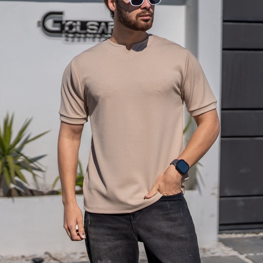Sommerliches Herren-Pullover-T-Shirt mit V-Ausschnitt, Schlangenmuster, lässiges Sport-Kurzarm-Top mit Struktur für Herren_voghion.com