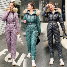 外贸棉衣女2022冬季新款户外休闲连体滑雪服套装修身加厚棉服女潮