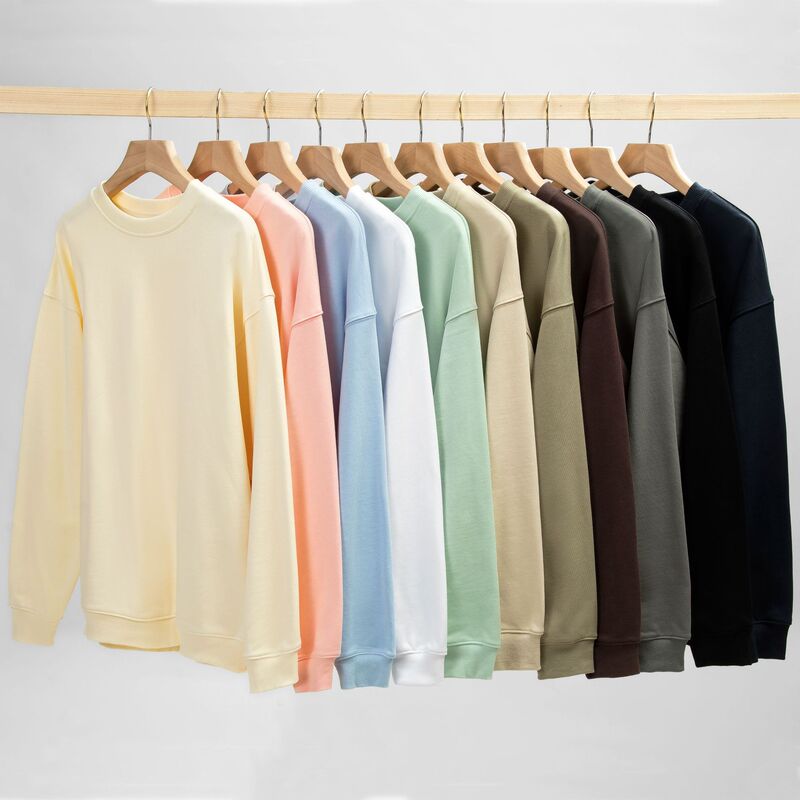 New heavy 380g large Terry loose pullover round neck sweater autumn and winter fashion brand drop shoulder thick long sleeve outer wear