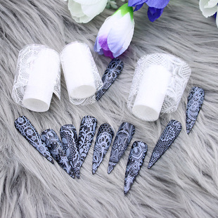 Cross-Border Nail Art Stickers Starry Sky Japanese Style Boxed Transfer Paper Black and White Lace Flower Mixed Transfer Stickers Korean Stickers