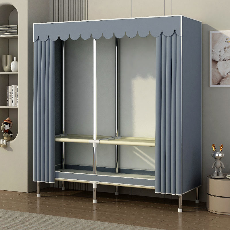 Simple Wardrobe with Reinforced Steel Frame, Thickened for Home Rental Bedroom Assembly, Simple Fabric Wardrobe
