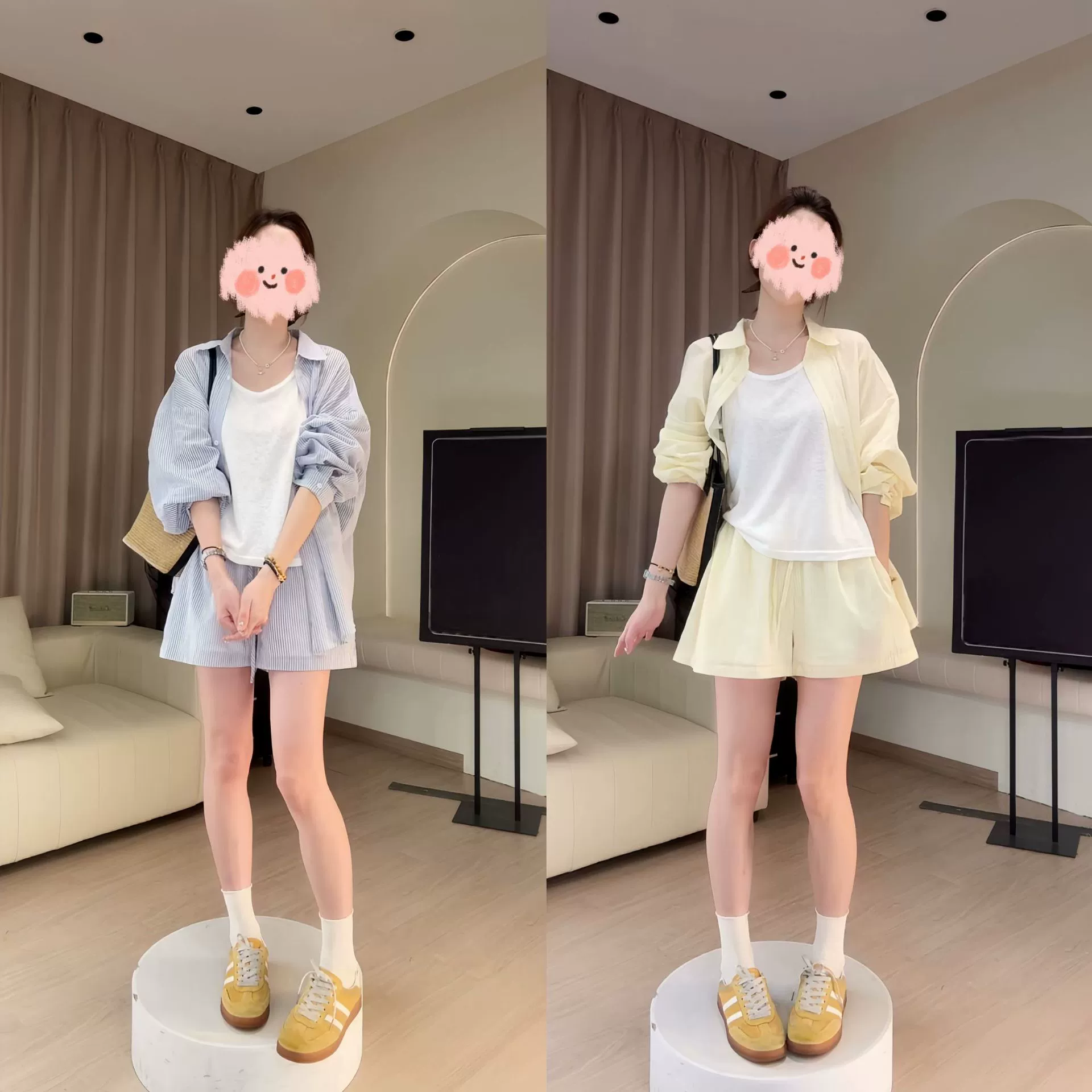 Летний корейский стиль 2025 года: модный свободный универсальный комплект из трех предметов — рубашка, жилет и шорты для защиты от солнца