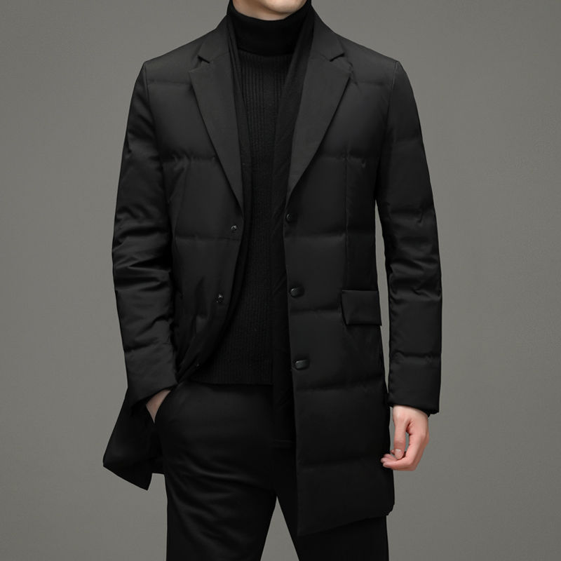Isaac Paul Mid-Length Men's Suit Collar down Jacket for Young and Middle-Aged Men, White Duck down Coat, Trendy Winter Style