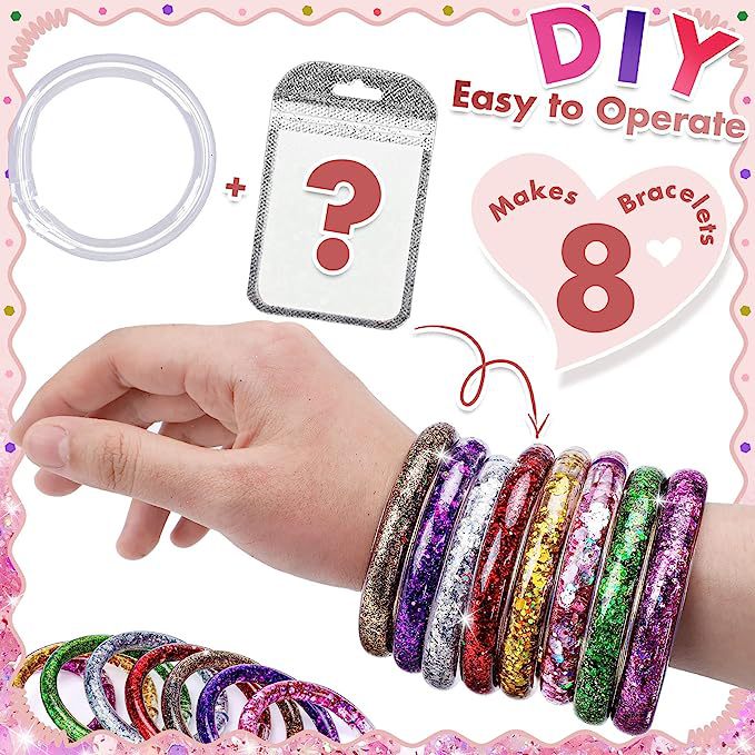 Amazon Venta caliente DIY Glitter pulsera chica manguera lentejuelas DIY joyería traje regalo juguetes hechos a mano