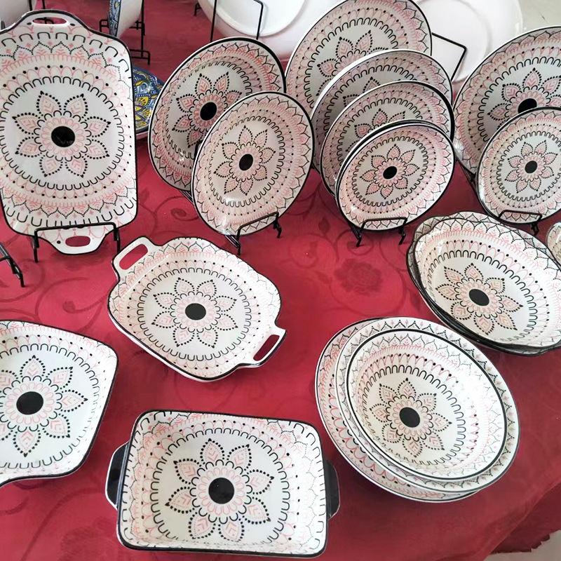 波西米亚风陶瓷餐具吃饭碗汤碗菜盘汤盘鱼盘釉下彩拉面碗可微波