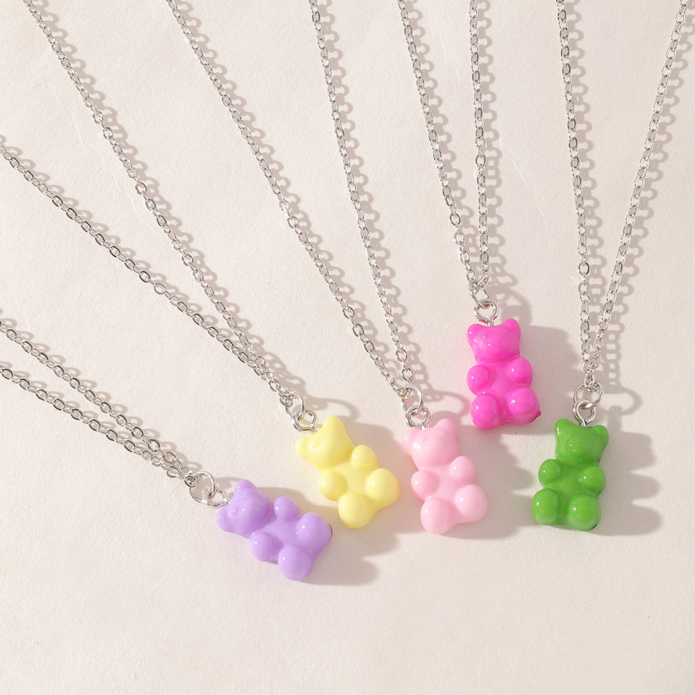 Korean simple bohemian style cute colorful resin bear set childrenu0027s necklace