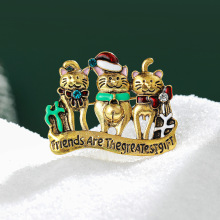 厂家直销欧美卡通合金镶钻圣诞系列胸花 时尚可爱滴油猫咪胸花