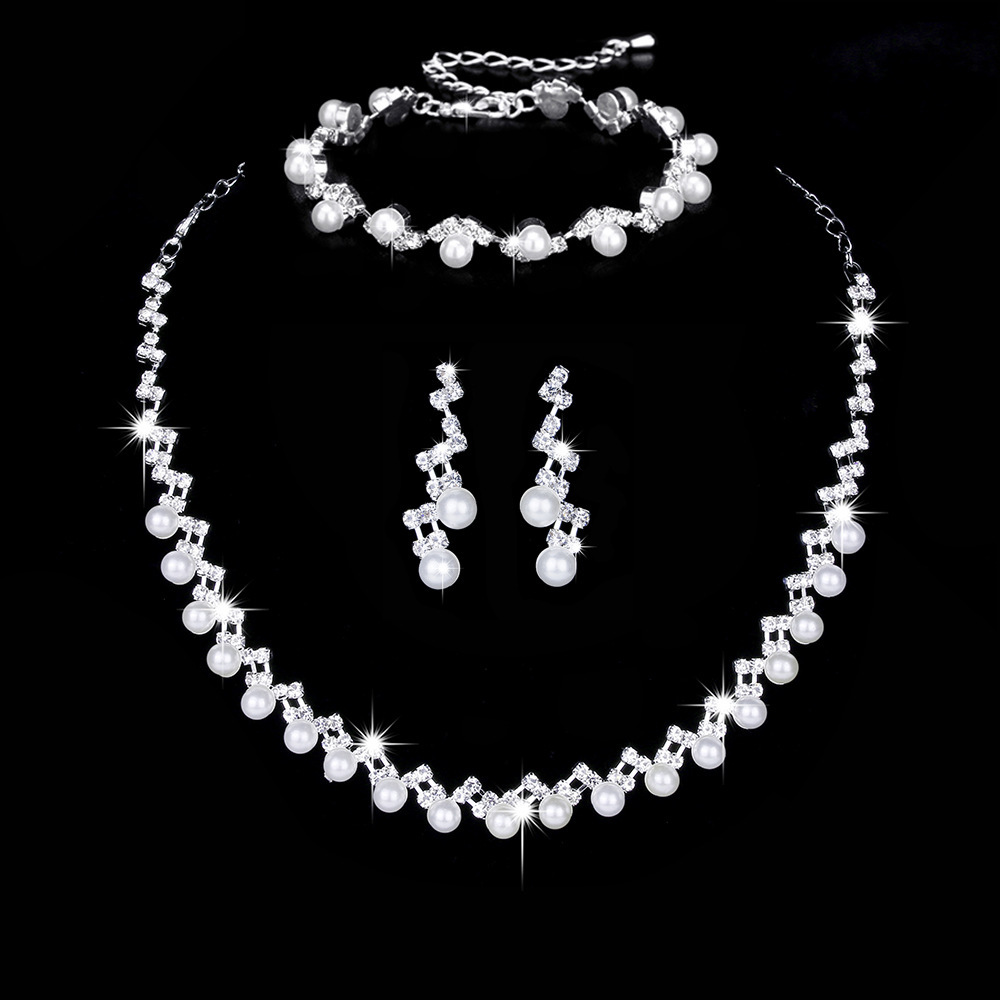 10g Weight Artificial Pearls, Zircon Inlay Material Fashion Geometric Copper Inlay Artificial Pearls Zircon Women's Bracelets Earrings Necklace