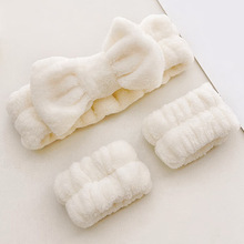 珊瑚绒洗脸防湿三件套洗漱防打湿工具防湿发箍头箍发带手腕带批发