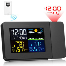 简约彩屏投影闹钟天气预报贪睡时钟室内外温度气象钟室外温度计