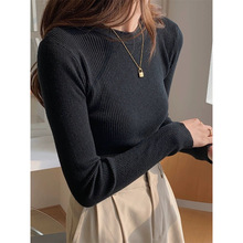 黑色毛衣女秋冬竖坑条修身显瘦正肩内搭打底衫韩版极简风长袖上衣