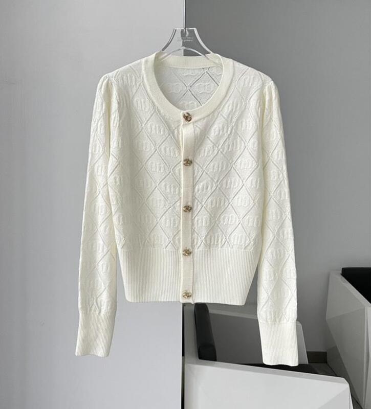 European women's clothing 2023 new knitted cardigan women's thin hollow coat sweet top Korean sunscreen 2313