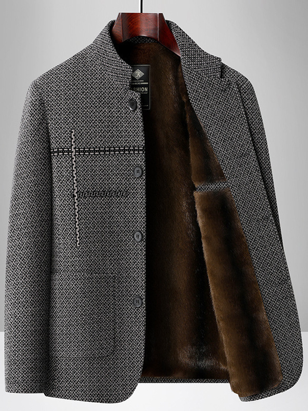 Men's Velvet Thickeneded Stand-Up Collar Jacket 2025 Autumn and Winter New Men's Middle-Aged Casual Warm Woolen Jacket