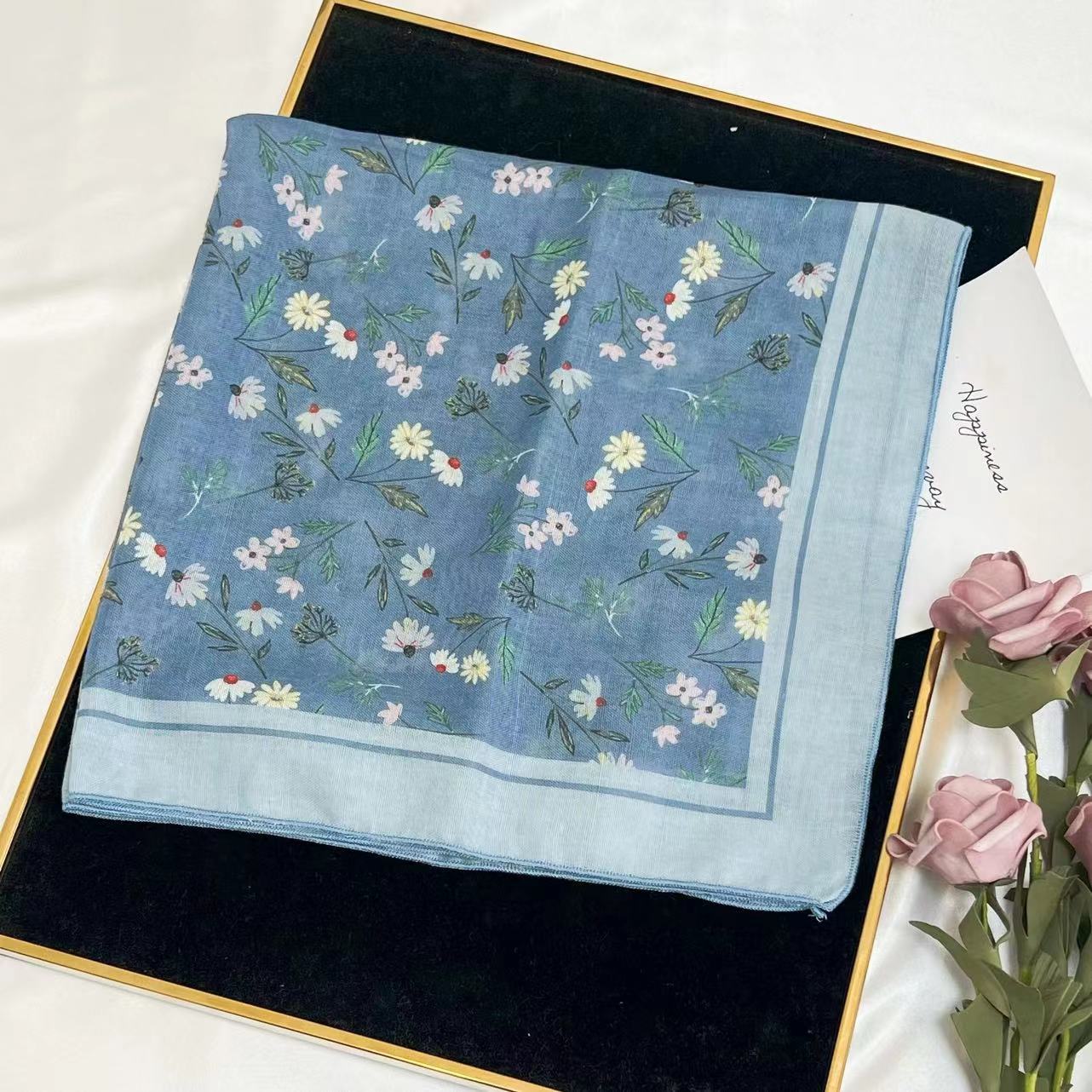 60g Weight Kerchief Classification Daily Occasion cotton and linen Material Flower Pattern Summer Season Women's Gender IG Style Style Women's IG Style Flower Cotton And Linen Kerchief 153