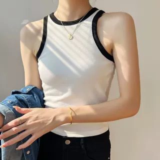 撞色人棉磨毛发热保暖美背吊带背心带胸垫外穿打底保暖内衣秋冬女