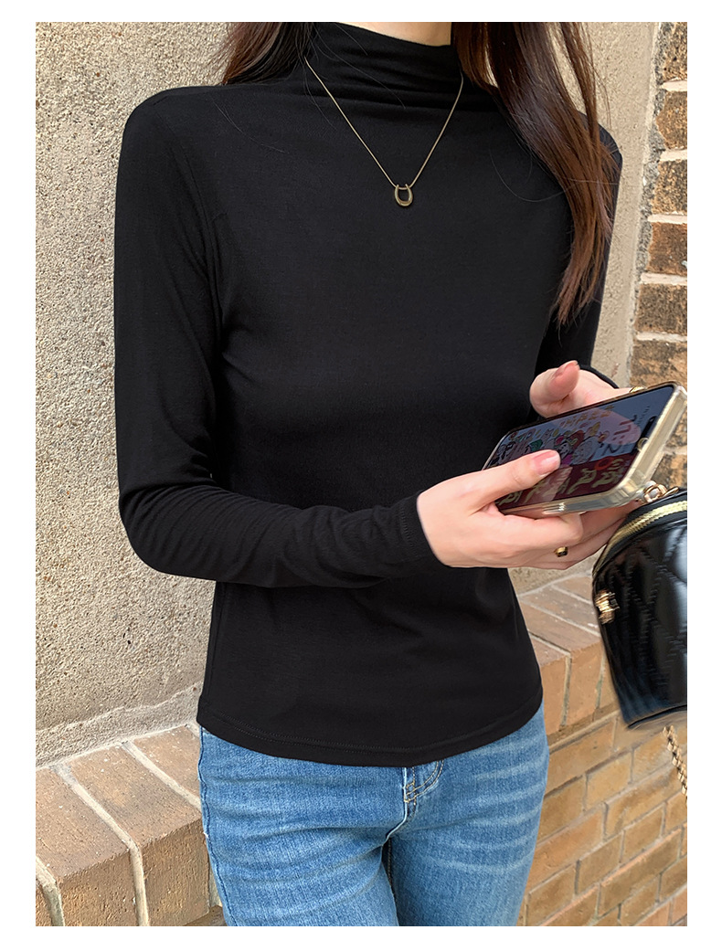 Camisola de malha com gola alta e manga comprida outono inverno_voghion.com