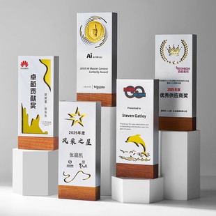 2025 Creative Solid Wood Metal New Mirror Trophy Customized High-End Atmosphere Commemorative Outstanding Employee