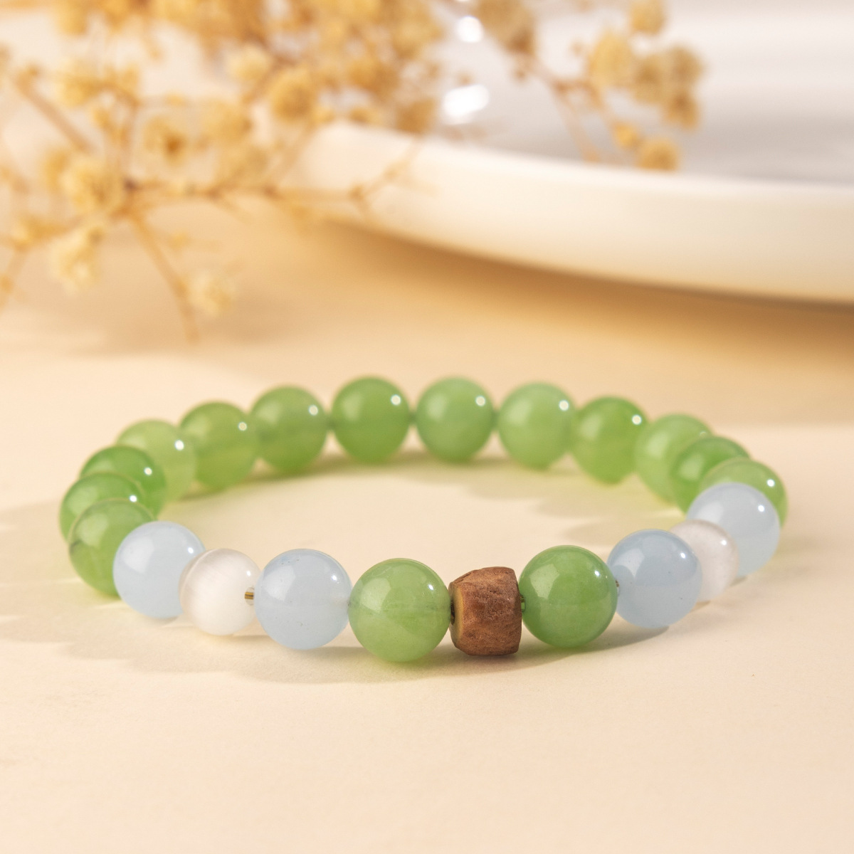 6mm 과일 녹색 돌 흰색 고양이 눈 아쿠아마린 모델