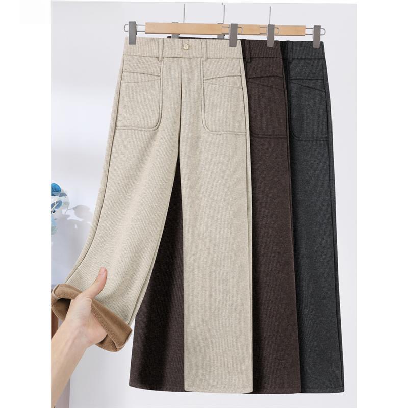 Middle-Aged and Elderly Women's Mother's Clothing Winter New Elastic Waist Casual Long Pants Fleece-Lined Straight Spring & Fall Trousers