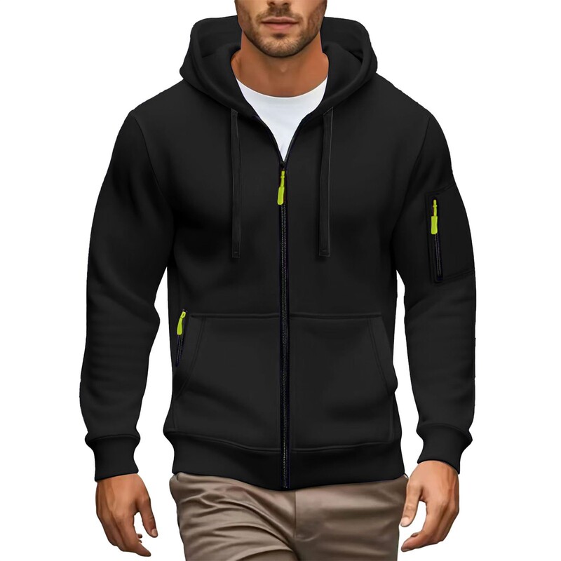 New Style Fleece-Lined European Size Sweatshirt Autumn and Winter Hooded Zip-Up Jacket Men's Sports Casual Versatile Outerwear