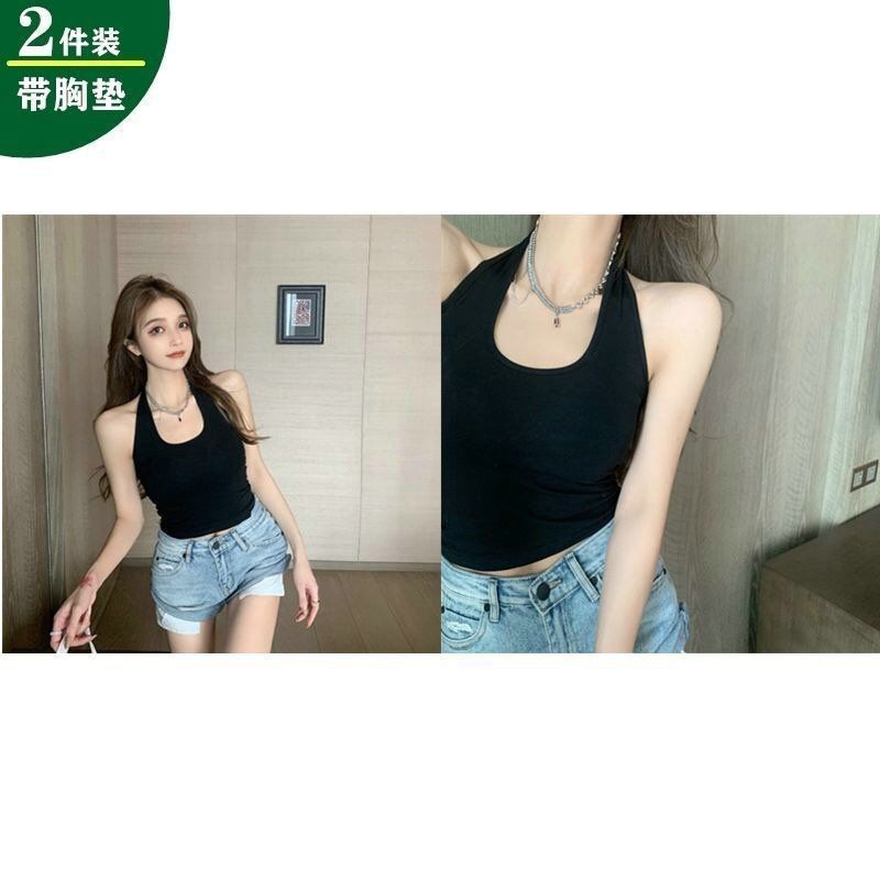 ホルターネックトップ、キャミソール、美しい背中の女性用夏用インナーとアウターブラ、胸パッド付き一体型ボトムチューブトップ|undefined