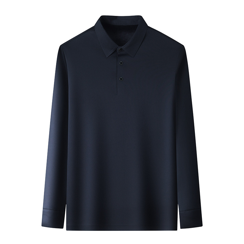 T-shirt a maniche lunghe da uomo in peluche spesso 2024 Autunno / inverno Nuova camicia di base in tinta unita con risvolto business di mezza età_voghion.com