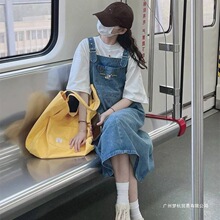 盐系牛仔背带裙女夏夏复古日系小个子可爱刺绣宽松显瘦吊带连衣裙