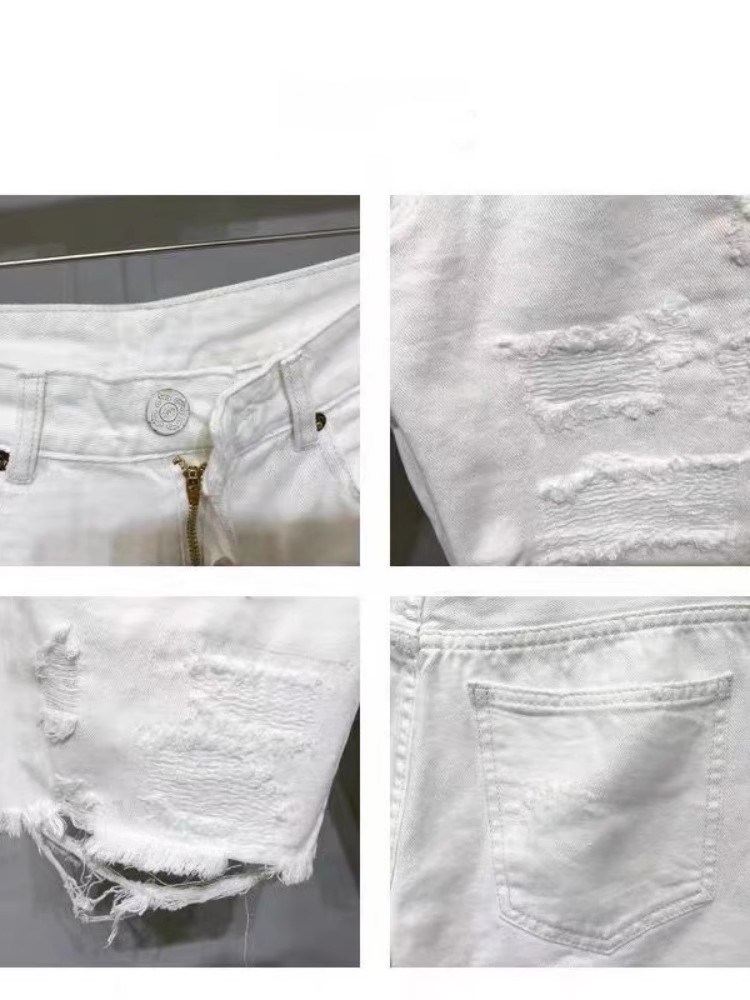 Women's High-Waisted White Denim Shorts Straight Leg Loose Fit Ripped Mid-Length Trendy Summer Style Casual Thin_mkmklike.com