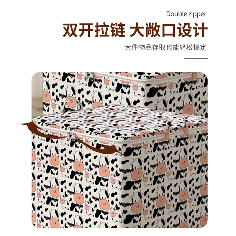 Edredón de algodón caja de almacenamiento grande ropa acolchada de algodón no tejida engrosada caja de almacenamiento de ropa acolchada de algodón bolsa de almacenamiento de tela con cremallera doble abierta