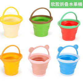 跨境户外便携可折叠沙滩桶1.5L儿童海边玩沙戏水玩具伸缩收纳水桶