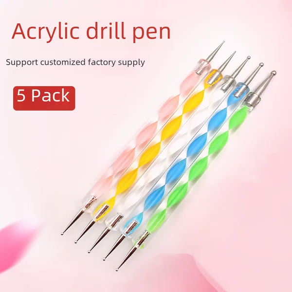 Acrylic spiral rod double-headed drill pen 5 pack indentation pen flower pen nail pen drill pen suit